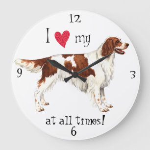 I Love my Irish Red & White Setter Large Clock