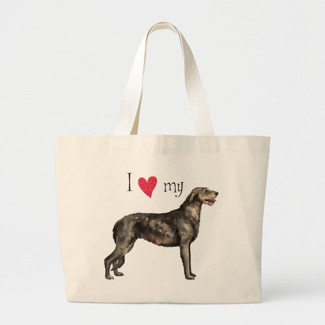 I Love my Irish Wolfhound Large Tote Bag (Front)