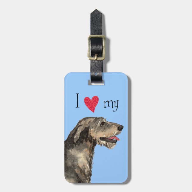 I Love my Irish Wolfhound Luggage Tag (Front Vertical)