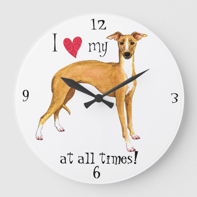 I Love my Italian Greyhound Large Clock (Front)