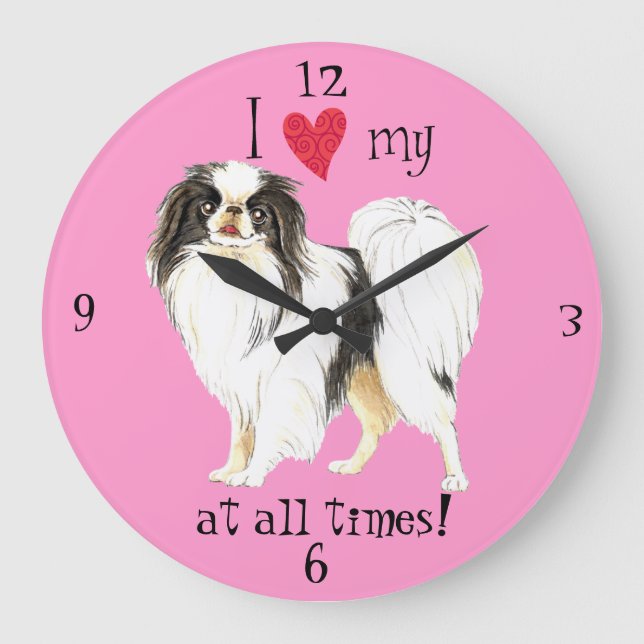 I Love my Japanese Chin Large Clock (Front)