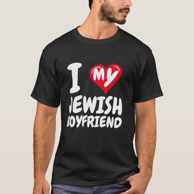 I Love My Jewish Boyfriend I Red Heart BF Couple V T-Shirt (Front)