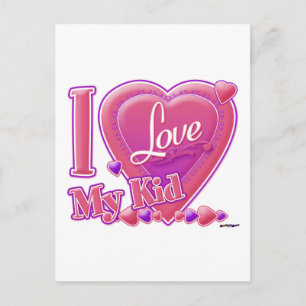 I Love My Kid pink/purple - heart Postcard