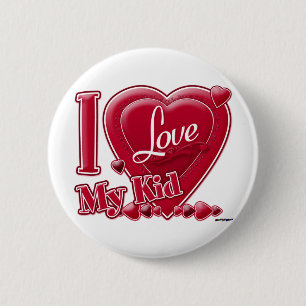 I Love My Kid red - heart 6 Cm Round Badge