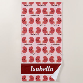 I Love My Kidneys – Cute Smiling Kidneys Beach Towel