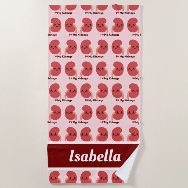 I Love My Kidneys – Cute Smiling Kidneys Beach Towel (Front)