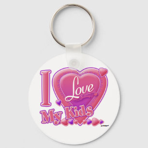 I Love My Kids pink/purple - heart Key Ring