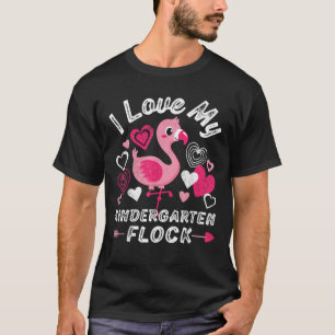 I Love My Kindergarten Flock Flamingo Heart Teache T-Shirt