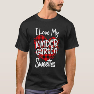 I Love My Kindergarten Sweeties Leopard Plaid Hear T-Shirt
