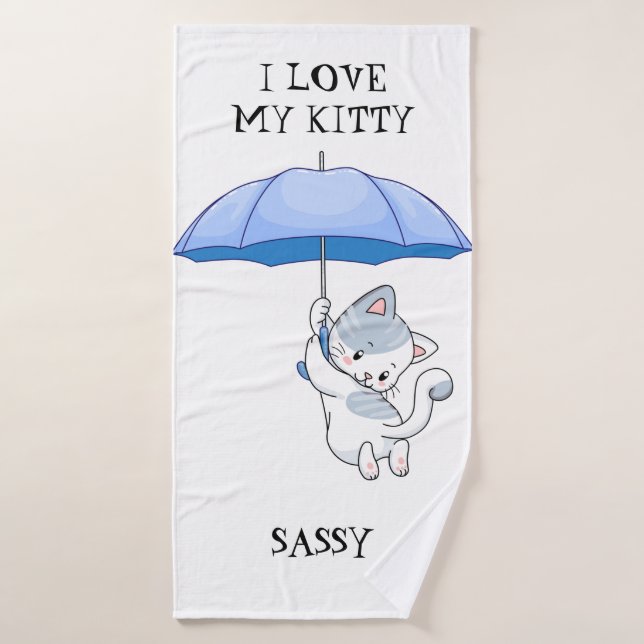 "I LOVE MY KITTY" kids BATH towel with pets name. (Bath Towel)