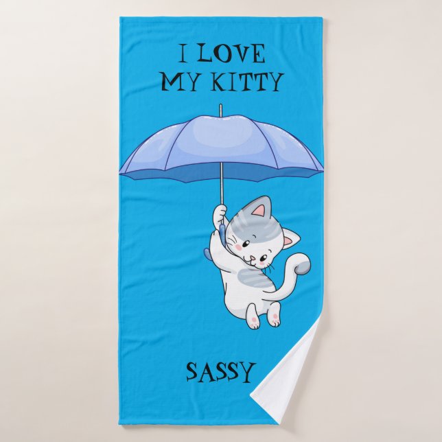 "I LOVE MY KITTY" kids BATH towel with pets name. (Bath Towel)