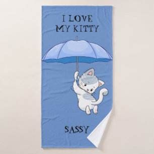 "I LOVE MY KITTY" kids BATH towel with pets name.