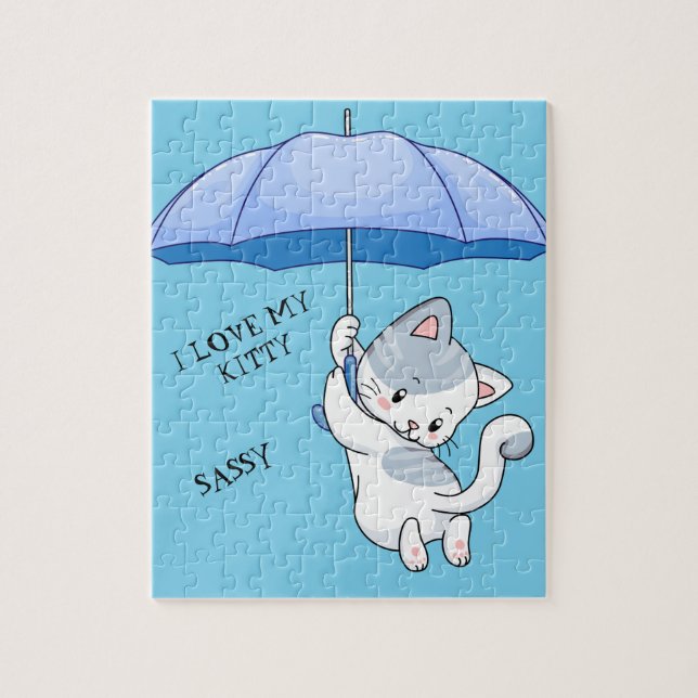 "I LOVE MY KITTY" puzzle with pets name. (Vertical)