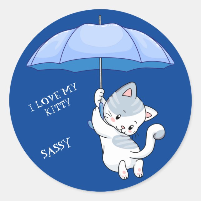 "I LOVE MY KITTY" sticker with pets name. (Front)