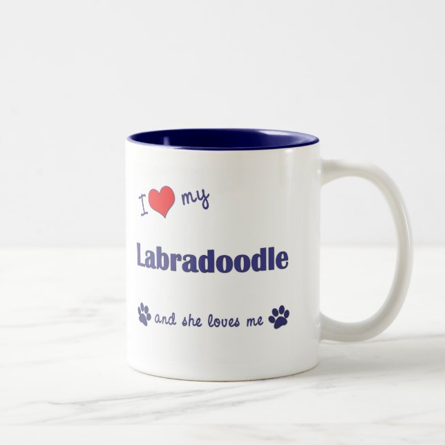 I Love My Labradoodle (Female Dog) Two-Tone Coffee Mug (Right)