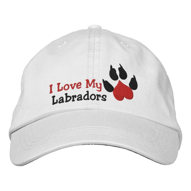 I Love My Labradors Dog Paw Print Embroidered Hat (Front)