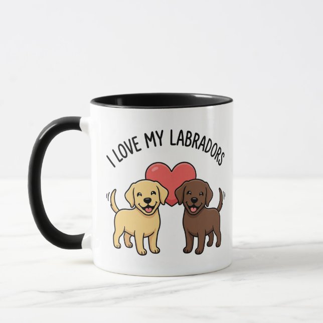 I Love My Labradors Mug – Cute Yellow & Chocolate  (Left)