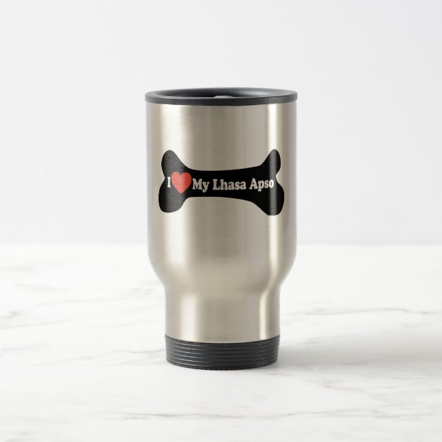 I Love My Lhasa Apso - Dog Bone Travel Mug (Center)