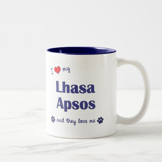I Love My Lhasa Apsos (Multiple Dogs) Two-Tone Coffee Mug (Right)