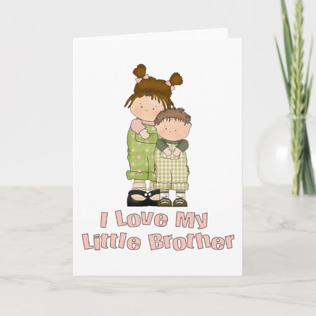 I Love My Little Brother Girl and Boy Card (Front)