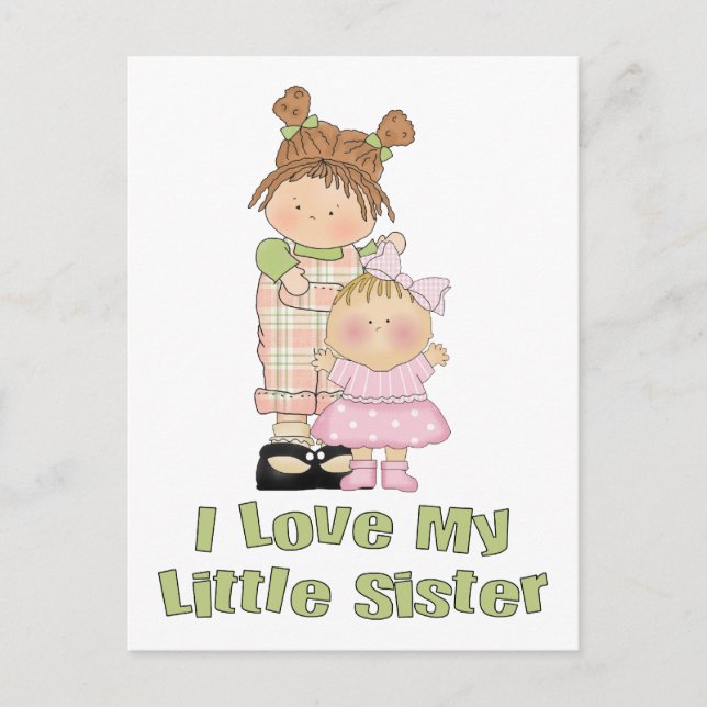 I Love My Little Sister Girls Postcard (Front)
