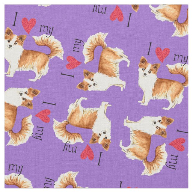 I Love my Long Coat Chihuahua Fabric (Close Up)