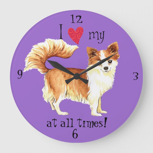 I Love my Long Coat Chihuahua Large Clock (Front)