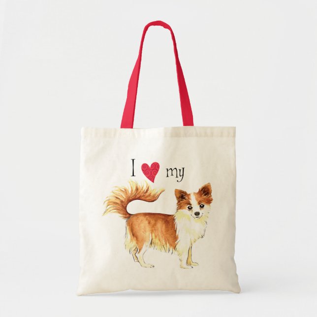 I Love my Long Coat Chihuahua Tote Bag (Front)