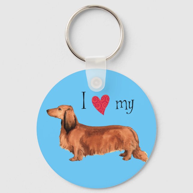 I Love my Longhaired Dachshund Key Ring (Front)