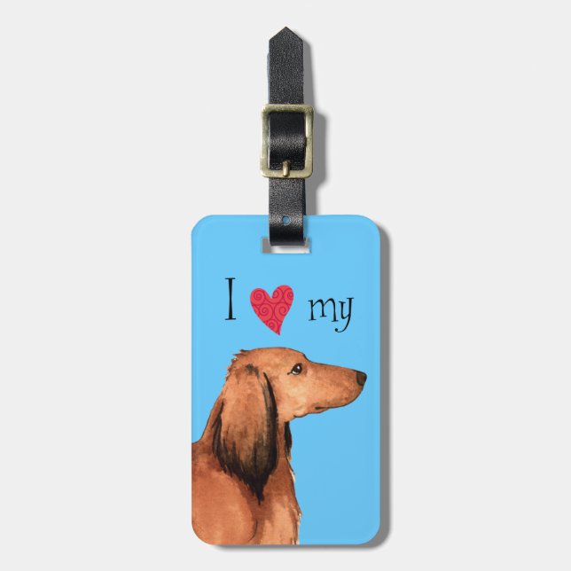I Love my Longhaired Dachshund Luggage Tag (Front Vertical)