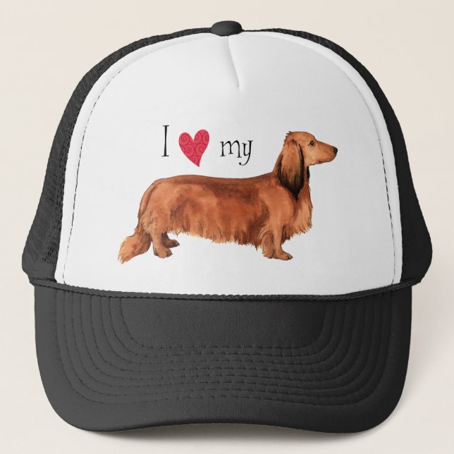 I Love my Longhaired Dachshund Trucker Hat (Front)