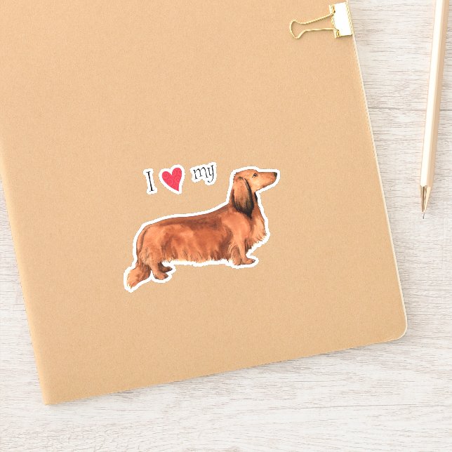 I Love my Longhaired Dachshund Vinyl Sticker (Notebook)