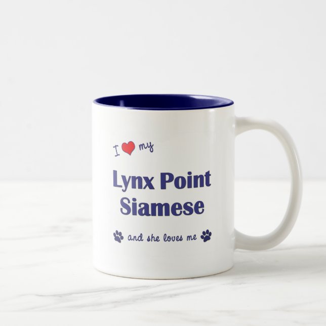 I Love My Lynx Point Siamese (Female Cat) Two-Tone Coffee Mug (Right)
