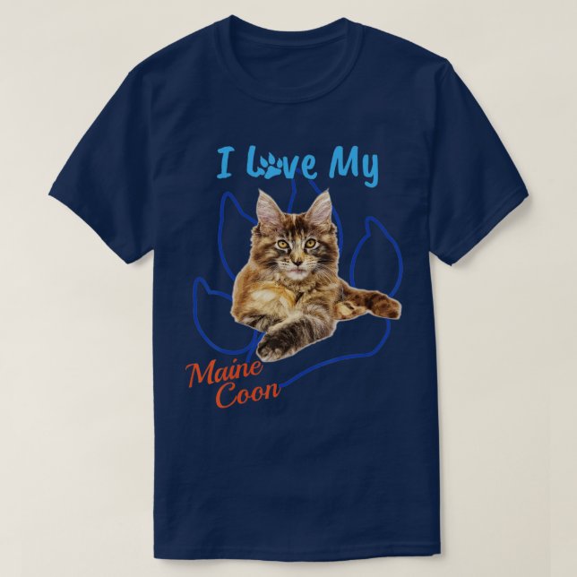 I Love My Maine Coon Best Cat Lover Paw Print   T-Shirt (Design Front)
