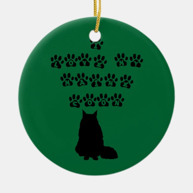 I Love My Maine Coon--Black Text Ceramic Tree Decoration (Front)