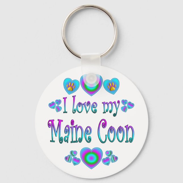 I Love My Maine Coon Cat Key Ring (Front)