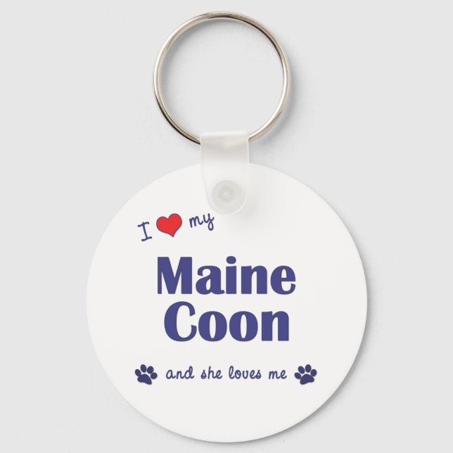 I Love My Maine Coon (Female Cat) Key Ring (Front)