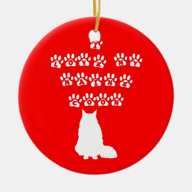 I Love My Maine Coon--White Text Ceramic Tree Decoration (Front)