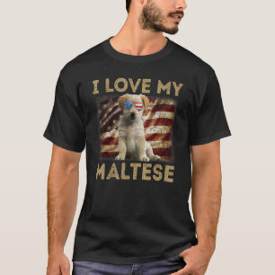 I Love My Maltese Dad Mum American Flag T-Shirt