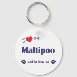 I Love My Maltipoo (Male Dog) Key Ring