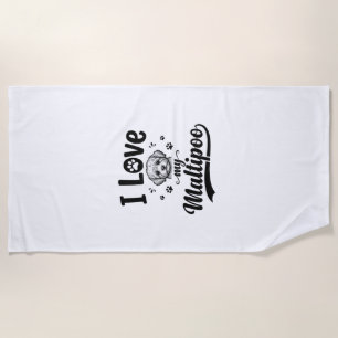 I Love My Maltipoo Vintage Engraving Dog Design_1 Beach Towel