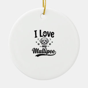 I Love My Maltipoo Vintage Engraving Dog Design_1 Ceramic Tree Decoration