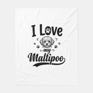 I Love My Maltipoo Vintage Engraving Dog Design_1 Fleece Blanket