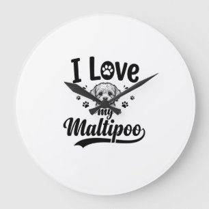 I Love My Maltipoo Vintage Engraving Dog Design_1 Large Clock