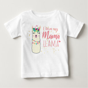 I Love My Mama Llama Cute Girls Pink Gold Shower Baby T-Shirt