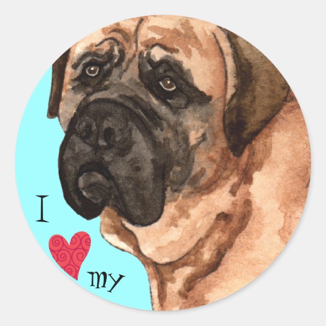 I Love my Mastiff Classic Round Sticker (Front)