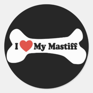 I Love My Mastiff - Dog Bone Classic Round Sticker