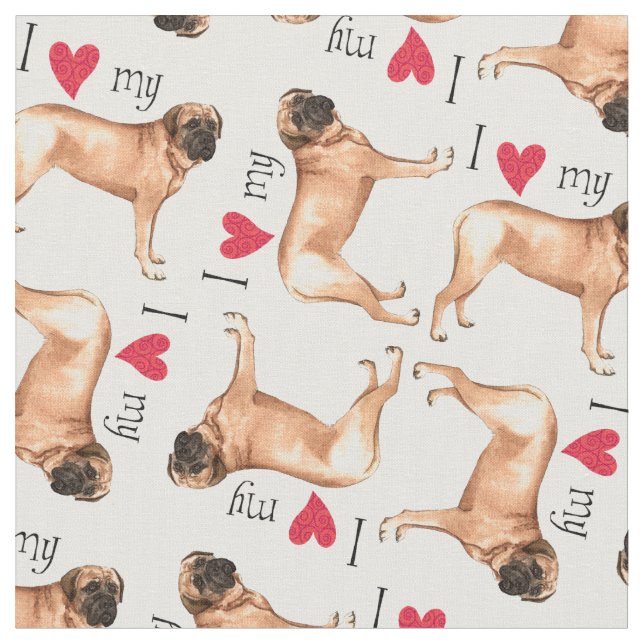 I Love my Mastiff Fabric (Close Up)