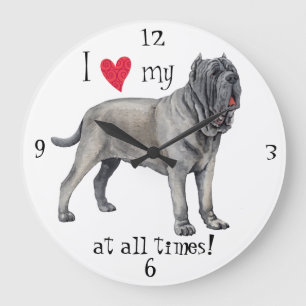I Love my Mastino Large Clock