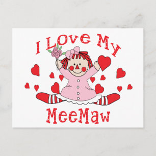 I love My MeeMaw Rag Doll & Hearts Postcard